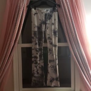 Tie dye ribbed flare tie waist pants